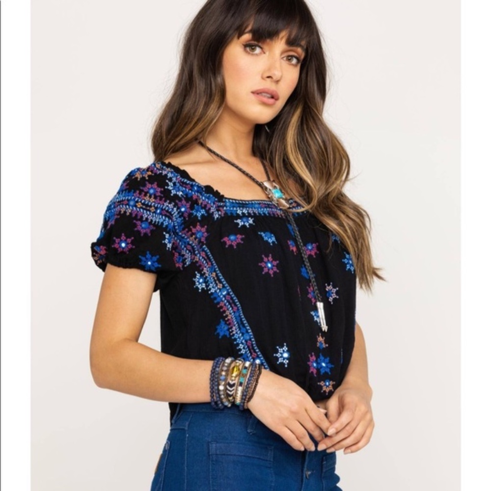 Free People Aurora Embroidered Blouson Top